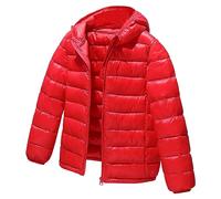LSHDCER Doudoune Enfant Unisexe Ultra Légère Veste Fille en Duvet à Capuche Détachable Manteau Blouson Garçon Chaud pour Automne Hiver, Rouge, 110/3-4 Ans