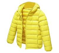 LSHDCER Doudoune Enfant Unisexe Ultra Légère Veste Fille en Duvet à Capuche Détachable Manteau Blouson Garçon Chaud pour Automne Hiver, Jaune, 110/3-4 Ans