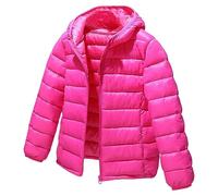 LSHDCER Doudoune Enfant Unisexe Ultra Légère Veste Fille en Duvet à Capuche Détachable Manteau Blouson Garçon Chaud pour Automne Hiver, Rose Rouge, 140/8-9 Ans