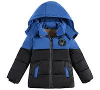LSHDCER Doudoune Garçon Manteau Hiver Enfant Veste Matelassée à Capuche Amovible Blouson Parka Épais Coupe-vent, Bleu, 120/5-6 Ans
