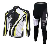 LSHDCER Homme Maillot de Cyclisme Manches Longues + Pantalons Longs Tenue Cycliste Respirante à Séchage Rapide, Trottoir, L