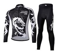 LSHDCER Homme Maillot de Cyclisme Manches Longues + Pantalons Longs Tenue Cycliste Respirante à Séchage Rapide, Dragon Noir Blanc, L