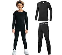 LSHDCER sous-vêtements de Sport Enfant Combinaison d'Entraînement Garçon Maillot de Corps Fille à Séchage Rapide pour Basketball Football, Noir, 28/8-9 Ans