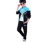 LSHDCER Survêtement Garçon Costume Jogging Enfant Ensemble de Sport de 3pcs Veste + T-shirt à Manches Longues + Pantalons Jogging pour Entraînement, Bleu Clair, 170/14-15 Ans