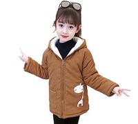 LSHDCER Veste Hiver Fille en Coton Doudoune Enfant Manteau Zippé à Capuche Outdoorjacke Mi-longue Épais Chaud, Brun, 120/4-5 Ans