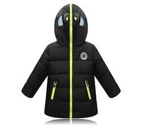 LSHDCER Veste Matelassée Enfant à Capuche avec Lunettes Doudoune Fille Zippée Manteau Hiver Garçon Épaissi Chaud, Noir, 150/10-11 Ans