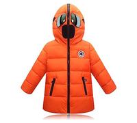 LSHDCER Veste Matelassée Enfant à Capuche avec Lunettes Doudoune Fille Zippée Manteau Hiver Garçon Épaissi Chaud, Orange, 150/10-11 Ans