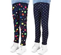 LSHEL Legging Fille Thermique Enfant Pantalon Chaud Automne Et Hiver Épais Ensemble 2 Pièces, Points de Couleur + étoiles Noires, 5-6 Ans