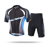 LSHEL Maillot de Cyclisme Manches Courtes + Cuissard Ensemble Convient aux Garçons et aux Filles, Black, 13-14ans,160(Stature：150-160cm)