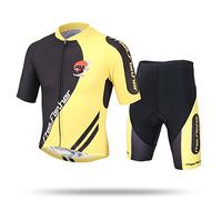 LSHEL Maillot de Cyclisme Manches Courtes + Cuissard Ensemble Convient aux Garçons et aux Filles, Yellow, 13-14ans,160(Stature：150-160cm)