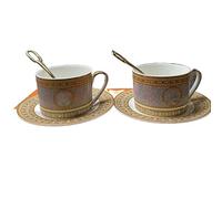 LSHIJI Service à Café Tasse à thé ensemble de 2 tasses café et assiettes en céramique d'art vintage soucoupes meilleurs cadeaux(24)