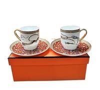 LSHIJI Service à Café Tasse à thé ensemble de 2 tasses café et assiettes en céramique d'art vintage soucoupes meilleurs cadeaux(28-01)
