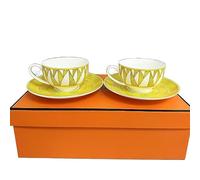 LSHIJI Service à Café Tasse à thé ensemble de 2 tasses café et assiettes en céramique d'art vintage soucoupes meilleurs cadeaux(2)
