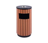 LSHTAR Poubelle d'extérieur, poubelles de jardin en acier à rayures en bois de café avec cendrier, poubelles rondes sur pied, poubelles de recyclage