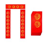 LSHY 5 Ensembles Faits à la Main Vierge Chinois Spring Festival Couplet Chun Lian écrit sur la bannière Rouge Calligraphie Chinoise Xuan Papier Dragon Phoenix Pattern pour Les décorations Bonne année