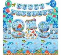 LSJDEER Fourniture de la fête motif Sous la mer - Vaisselle Ocean Sea Party - Assiettes, Tasses, Serviettes, Gâteaux pour décorations de fête d'anniversaire du monde sous-marin, Pour 20 personnes
