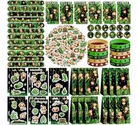 LSJDEER Lot de 122 cadeaux de fête singe, 50 autocollants, 12 autocollants à assembler, 12 badges à boutons, 12 mini blocs-notes, 12 bracelets Slap, 12 bracelets en caoutchouc, 12 sacs à friandises