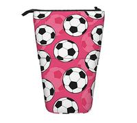 Lsjuee Ballons de Football sur étui à Crayons imprimé Rose, Pochette à Crayons Debout, Pochette télescopique pour Stylo de Papeterie, Sac à Crayons Debout avec Fermeture éclair