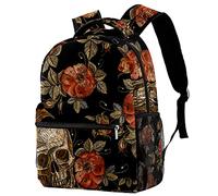 Lsjuee Broderie Sugar Skull Rose Print School Backapck, élé sac à dos pour ordinateur portable pour femmes filles, sac à dos pour ordinateur portable enseignant pour ordinateur port