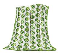 Lsjuee Couverture en Flanelle Vert Blanc Damier trèfles Porte-Bonheur Remplissage Blanc Saint Patrick couvertures en Peluche Confortables et Douces pour lit canapé Salon canapé Chaise