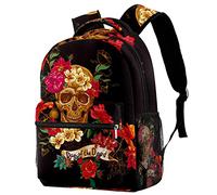 Lsjuee Day Of The Dead Sugar Skull Flower Sac à dos pour ordinateur portable Sacs à dos de voyage Cartable pour femmes et hommes École Collège Étudiants Sac à dos pour ordinateur portable 15 pouces