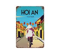 Lsjuee Décoration en métal Hoi An Vietnam affiche de voyage rétro Vintage étain signe pays maison Bar décoration murale Art affiche W8xH12 pouces