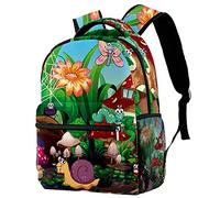 Lsjuee Dessin animé insecte champignon coccinelle escargot école sac à dos beau cartable voyage sac à dos 14 pouces sac pour ordinateur portable