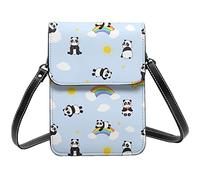 Lsjuee Dessin animé Panda, arc-en-ciel et soleil sac à bandoulière bandoulière téléphone portable sac à main femmes Pu petit bandoulière portefeuille sac à main sac à bandoulière