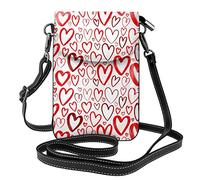 Lsjuee Dessiné à la main rouge coeur élément bandoulière téléphone portable sac à main femmes Pu sac à bandoulière petit bandoulière portefeuille sac à main sac à bandoulière