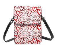 Lsjuee Dessiné à la main rouge coeur élément sac à bandoulière bandoulière téléphone portable sac à main femmes Pu petit bandoulière portefeuille sac à main sac à bandoulière