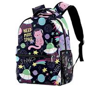 Lsjuee Doodle Cats Space Planet Star Rocket Sac à dos pour garçons et filles avec bretelles réglables, poignée de transport et double pochette pour bouteille de boisson