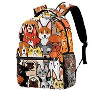 Lsjuee Doodle Dogs And Cats Faces Prints Primary School Student Cartable Sac à dos pour filles garçons Preppy Cartable