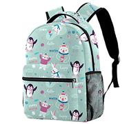 Lsjuee élé grand sac à dos d'école coloré Doodle pingouin ours lapin mots motif sacs à livres pour garçon et fille