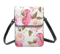 Lsjuee Fleur florale Rose Fleur Rose Paris Tour Eiffel Crossbody Sacs à main pour téléphone portable pour femme, Cuir PU Mignon Imprimé Petit portefeuille pour téléphone portable