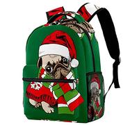 Lsjuee Funny Dog Pug Christmas Hat Sac à dos, sac à dos pour ordinateur de bureau pour ordinateur portable et ordinateur portable 14 pouces
