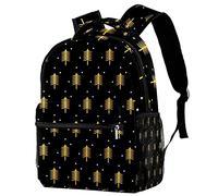 Lsjuee Golden Christmas Tree Pattern Prints Primary School Student Cartable Sac à dos pour filles garçons Preppy Cartable