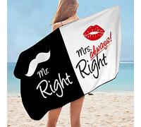Lsjuee Grande Serviette de Voyage, Serviette de Bain Mr et Mrs Mr Right Serviette de Plage en Microfibre Moustaches Lèvres Rouges Tapis de Pique-Nique Couverture Fine Serviette