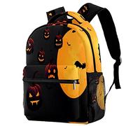 Lsjuee Halloween Pumpkin Light & Bat Sac à dos, sac à dos, pour garçons/filles/étudiants/voyage/école