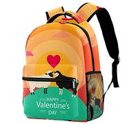 Lsjuee Happy Valentine's Day Bear Sheep Love Sac à dos pour garçons et filles avec bretelles réglables, poignée de transport et double porte-bouteille