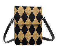 Lsjuee Harlequin Diamants Noir Antique Or Mosaïque Sac À Bandoulière Bandoulière Téléphone Portable Bourse Femmes Pu Petit Bandoulière Portefeuille Bourse Sac À Bandoulière