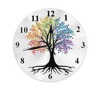 Lsjuee Horloge Murale Ronde Abstract Tree, Harmonie colorée Arbre de Vie Horloge Murale Ronde Maison et Jardin décoration Murale pour Chambre Bureau école Art (10 ")