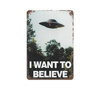 Lsjuee I Want to Believe UFO Retro Metal Plaque Vintage Great Aluminium Tin Sign Wall Decoration 11.8"x7.9"