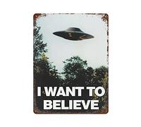 Lsjuee I Want to Believe UFO Retro Metal Plaque Vintage Great Aluminium Tin Sign Wall Decoration 15.7"x11.8"