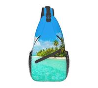 Lsjuee Island With Sandy Beach And Palm Tree Unisex Casual Diagonal Chest Bag, Multipurpose Crossbody Shoulder Bag Voyage Randonnée Daypack