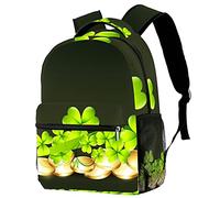 Lsjuee Jour de la Saint Patrick vert trèfle feuilles école sac à dos femmes collège Bookbag dame voyage sac à dos 15 pouces pochette d'ordinateur
