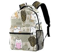 Lsjuee Kawaii mignon chats dessin animé sac à dos compartiment pour ordinateur portable et double bouteille de boisson manches pour sacs d'école adolescents