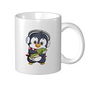 Lsjuee Le mignon pingouin est heureux et tient une tasse à café de poisson 11 Oz tasses à impression double face tasse à thé pour un excellent cadeau bureau maison tasses à café
