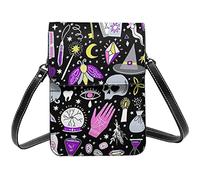 Lsjuee Magie Sorcière Sorcellerie Bohème Dessin Tour Paris Bandoulière Téléphone Portable Porte-Monnaie pour Femme, Cuir PU Mignon Imprimé Petit Portefeuille de Téléphone Portable