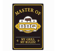 Lsjuee Master of BBQ Tin Metal Wall Art Signs, My Grill My Rules Retro Metal Tin Sign Art Wall Decor for Home Kitchen Outdoor Coffee Bar Pubs Garage 40,6 x 30,5 cm