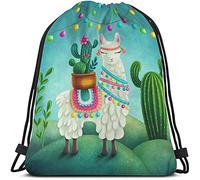 Lsjuee Mignon alpaga lama Sacs à cordon sac cactus plante d'été vert succulent coloré art bohème animal sport pour hommes femmes